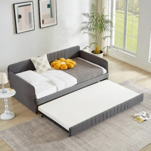 Daybed, Sofa Bed Metal Framed with Trundle Twin Size, Grey, 78.4''w X 41''d X 29.8''h. Living Room Furniture Sofa