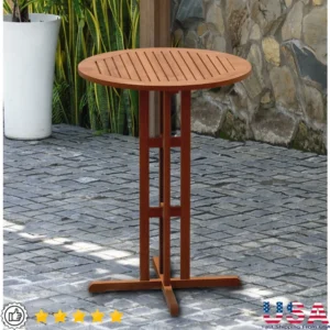 Eucalyptus Wood Round Bar Table Weather-Resistant Patio Indoor Outdoor Furniture Lightweight Stylish Contemporary Design