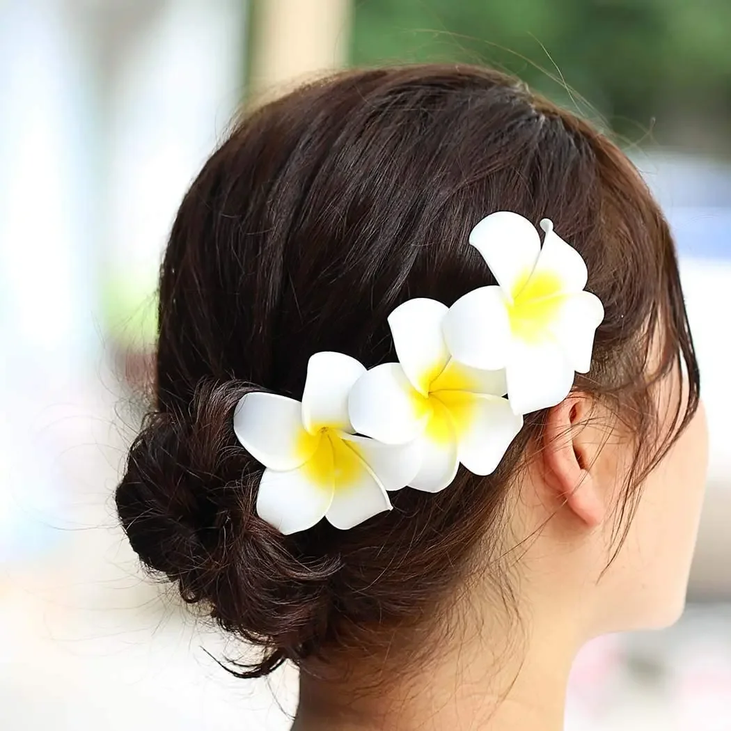 50Pcs 2.4" White Foam Hawaiian Frangipani Artificial Plumeria Flower Hat Hair Clips for Home Party Beach Vacation Decoration - Image 4