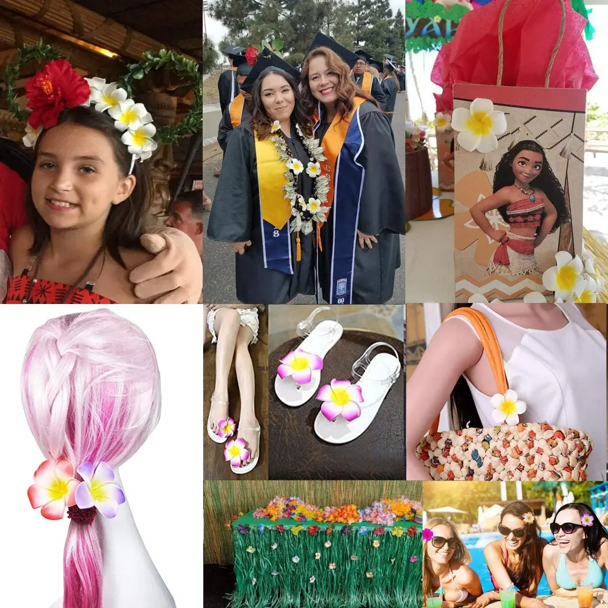 50Pcs 2.4" White Foam Hawaiian Frangipani Artificial Plumeria Flower Hat Hair Clips for Home Party Beach Vacation Decoration - Image 6